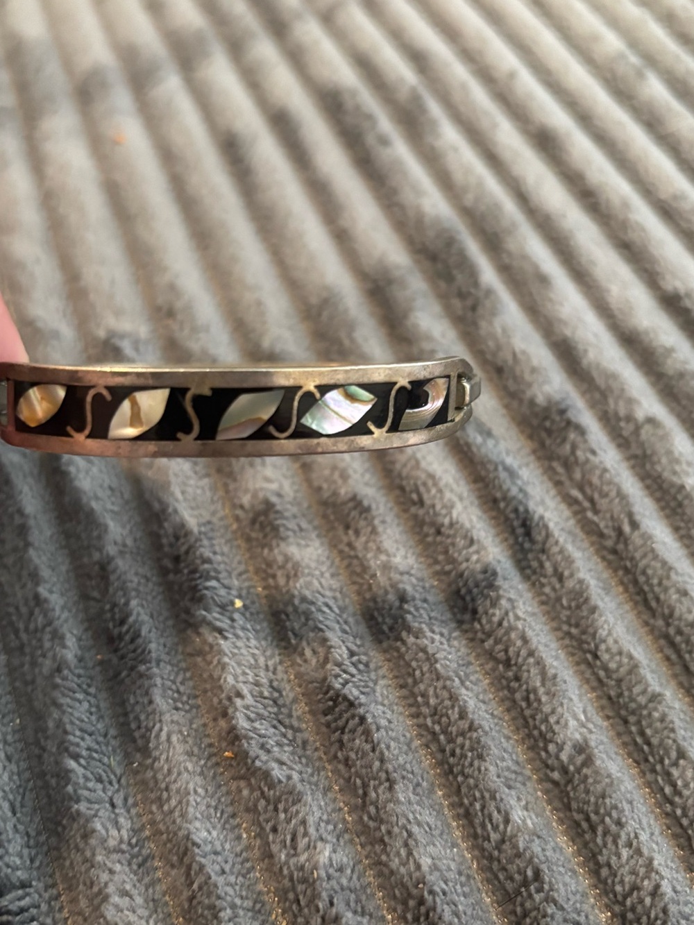 Vintage Mexico Sterling Silver Bangle Bracelet with Mother of Pearl Accents